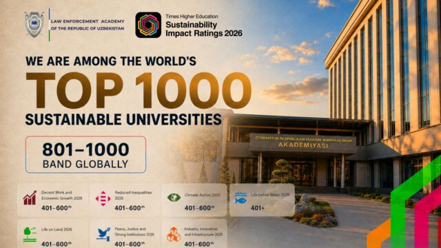 The Law Enforcement Academy of the Republic of Uzbekistan is among the top 1000 universities in the world for sustainable development